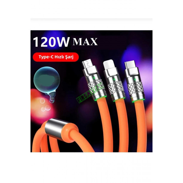 3 In 1 USB To type-c Micro usb Lightning 120 w hızlı turbo şarj kablosu