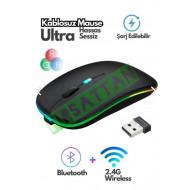 Bluetooth Wireless Kablosuz Mouse Çift Modlu Usb 2.4g Şarj Edilebilir 800/1200/1600dpi Rgb Led