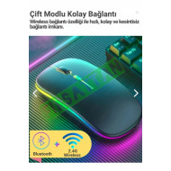 Bluetooth Wireless Kablosuz Mouse Çift Modlu Usb 2.4g Şarj Edilebilir 800/1200/1600dpi Rgb Led
