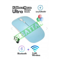 Bluetooth Wireless Kablosuz Mouse Çift Modlu Usb 2.4g Şarj Edilebilir 800/1200/1600dpi Rgb Led