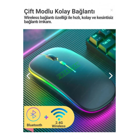 Bluetooth Wireless Kablosuz Mouse Çift Modlu Usb 2.4g Şarj Edilebilir 800/1200/1600dpi Rgb Led Bluetooth Wireless Kablosuz Mouse Çift Modlu Usb 2.4g Şarj Edilebilir 800/1200/1600dpi Rgb Led