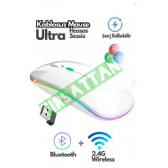 Bluetooth Wireless Kablosuz Mouse Çift Modlu Usb 2.4g Şarj Edilebilir 800/1200/1600dpi Rgb Led