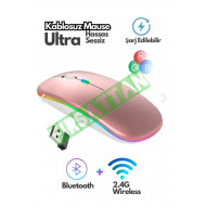 Bluetooth Wireless Kablosuz Mouse Çift Modlu Usb 2.4g Şarj Edilebilir 800/1200/1600dpi Rgb Led