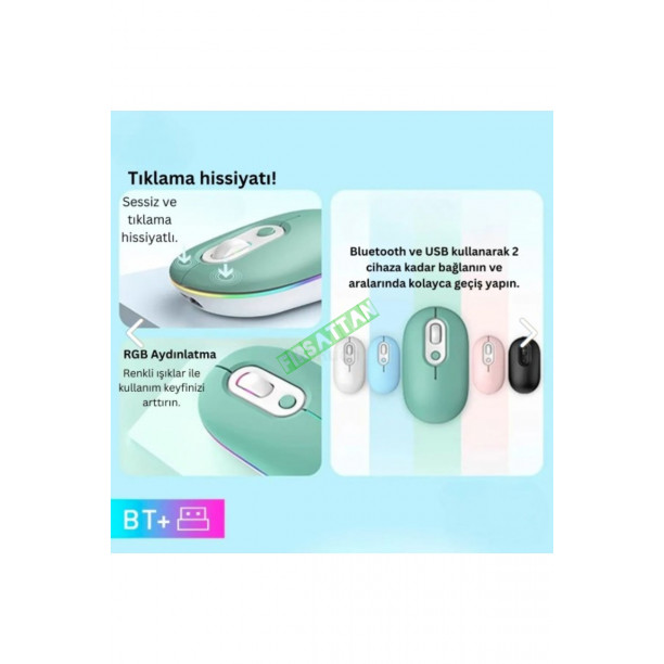 M1 Kablosuz Mouse Bluetooth Wireless Çift Mod lu USB 2.4g Şarj Edilebilir 800/1200/1600dpi Rgb Fare