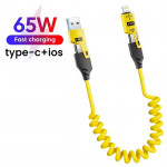 65w Çoklu 4in1 USB Type-C ve Lightning Android Auto - CarPlay Kısa Şarj Ve Data Kablosu 1.5M