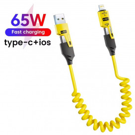 65w Çoklu 4in1 USB Type-C ve Lightning Android Auto - CarPlay Kısa Şarj Ve Data Kablosu 1.5M