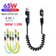 65w Çoklu 4in1 USB Type-C ve Lightning Android Auto - CarPlay Kısa Şarj Ve Data Kablosu 1.5M