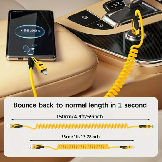 65w Çoklu 4in1 USB Type-C ve Lightning Android Auto - CarPlay Kısa Şarj Ve Data Kablosu 1.5M