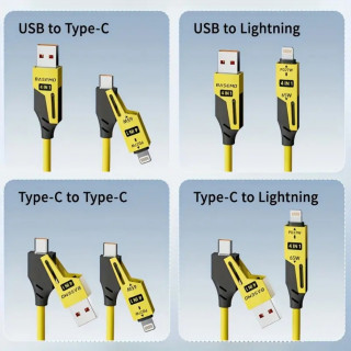 65w Çoklu 4in1 USB Type-C ve Lightning Android Auto - CarPlay Kısa Şarj Ve Data Kablosu 1.5M
