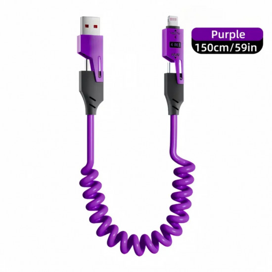 65w Çoklu 4in1 USB Type-C ve Lightning Android Auto - CarPlay Kısa Şarj Ve Data Kablosu 1.5M