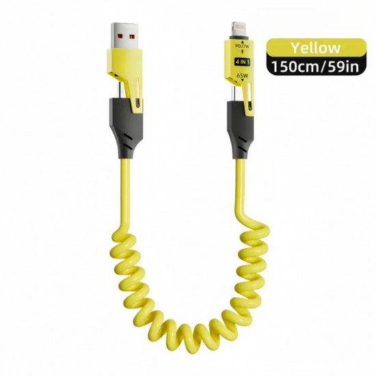 65w Çoklu 4in1 USB Type-C ve Lightning Android Auto - CarPlay Kısa Şarj Ve Data Kablosu 1.5M