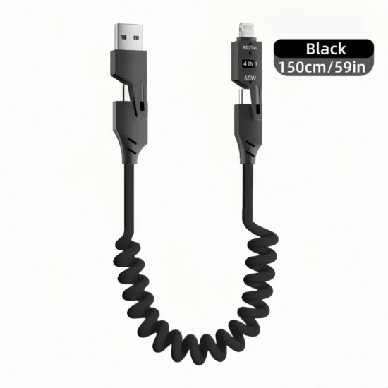 65w Çoklu 4in1 USB Type-C ve Lightning Android Auto - CarPlay Kısa Şarj Ve Data Kablosu 1.5M