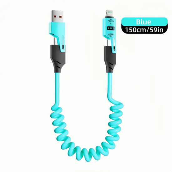 65w Çoklu 4in1 USB Type-C ve Lightning Android Auto - CarPlay Kısa Şarj Ve Data Kablosu 1.5M
