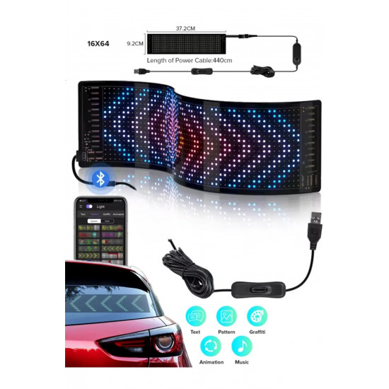 Araç LED Kayan Yazı Emoji Matrix Panel Kişiselleştirilebilir Telefon App Kontrollü Uzaktan Kumandalı Araç LED Kayan Yazı Emoji Matrix Panel Kişiselleştirilebilir Telefon App Kontrollü Uzaktan Kumandalı