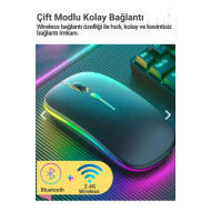 Bluetooth Wireless Kablosuz Mouse Çift Modlu Usb 2.4g Şarj Edilebilir 800/1200/1600dpi Rgb Led