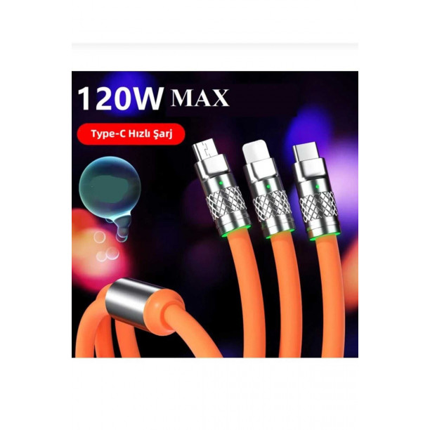 3 In 1 USB To type-c Micro usb Lightning 120 w hızlı turbo şarj kablosu