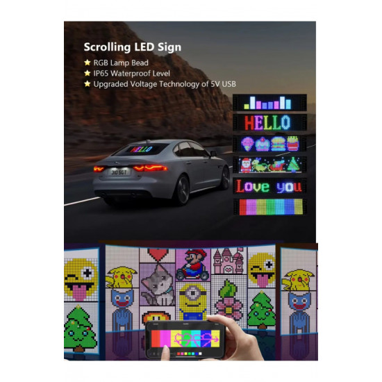 Led Ekran Matrix Panel Cama Yapışan En Büyük Boy 16X96 Telefon App Kontrol Digital Araba Yazısı Led Ekran Matrix Panel Cama Yapışan En Büyük Boy 16X96 Telefon App Kontrol Digital Araba Yazısı