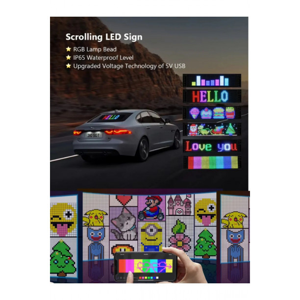 Led Ekran Matrix Panel Cama Yapışan En Büyük Boy 16X96 Telefon App Kontrol Digital Araba Yazısı
