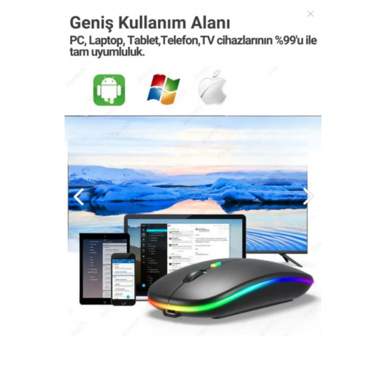 Bluetooth Wireless Kablosuz Mouse Çift Modlu Usb 2.4g Şarj Edilebilir 800/1200/1600dpi Rgb Led Bluetooth Wireless Kablosuz Mouse Çift Modlu Usb 2.4g Şarj Edilebilir 800/1200/1600dpi Rgb Led