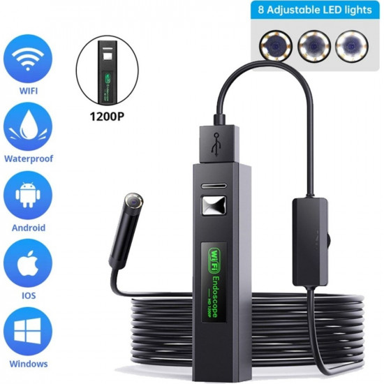 1200P Wifi Endoskop Kamera Su Geçirmez Muayene Yılan Mini Kamera 8leds USB 10 mt 1200P Wifi Endoskop Kamera Su Geçirmez Muayene Yılan Mini Kamera 8leds USB 10 mt