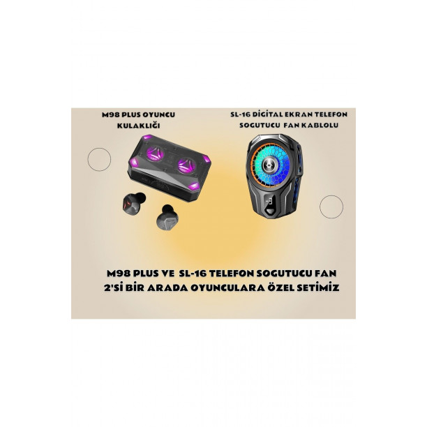 M98 Plus Gaming Kulaklık+Sl-16 Digital Ekranlı Cep Telefon Sogutucu Fan Oyuncu Seti