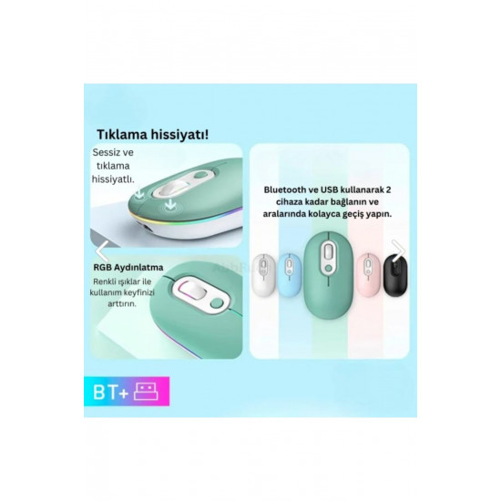 M1 Kablosuz Mouse Bluetooth Wireless Çift Mod lu USB 2.4g Şarj Edilebilir 800/1200/1600dpi Rgb Fare M1 Kablosuz Mouse Bluetooth Wireless Çift Mod lu USB 2.4g Şarj Edilebilir 800/1200/1600dpi Rgb Fare
