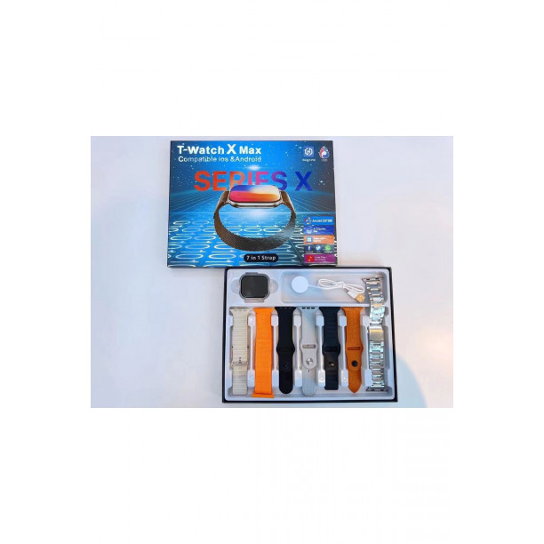 T-WATCH X MAX  46 MM AKILLI SAAT  7 Kordon Bir Arada Çok Fonksiyonlu yeni 10 serisi YENİ MODEL