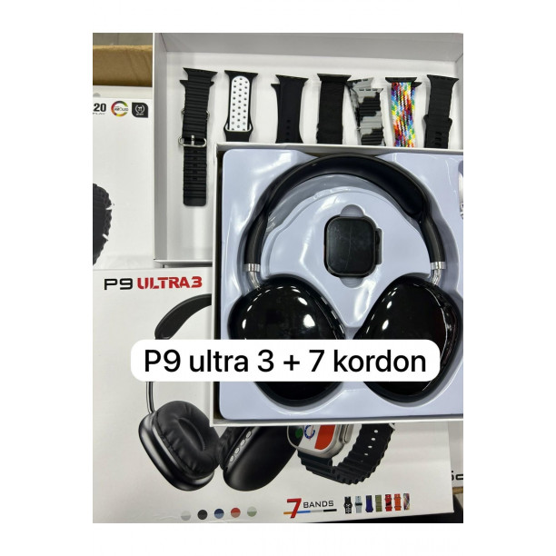 P9 Ultra3 Akıllı Saat Kulaklık Hediyeli 7 Kordonlu Set