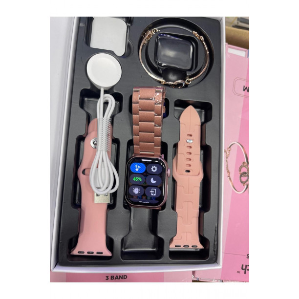 HK 9 MİNİ PREMİUM 41 MM ROSE RENK 3 KORDON EKRAN KORUYUCU VE TAŞLI BİLEKLİK  HEDİYELİ