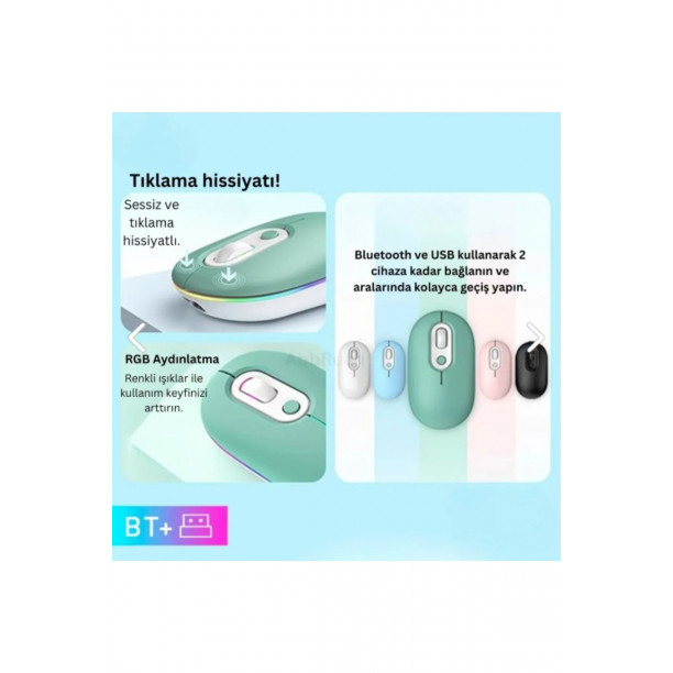 M1 Kablosuz Mouse Bluetooth Wireless Çift Mod lu USB 2.4g Şarj Edilebilir 800/1200/1600dpi Rgb Fare