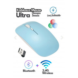 Bluetooth Kablosuz Şarjlı Mouse Çift Modlu