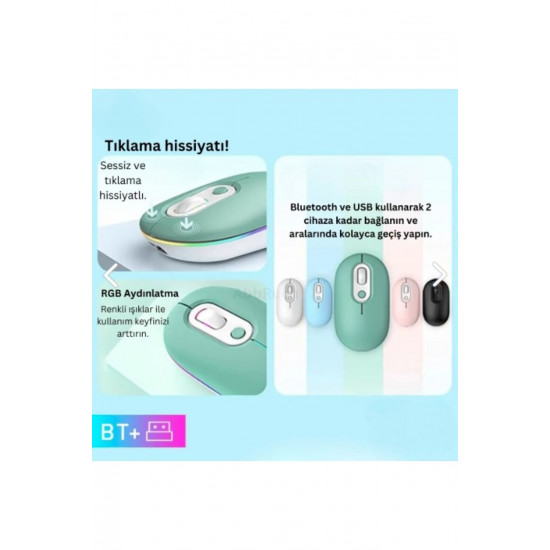 M1 Kablosuz Mouse Bluetooth Wireless Çift Mod lu USB 2.4g Şarj Edilebilir 800/1200/1600dpi Rgb Fare M1 Kablosuz Mouse Bluetooth Wireless Çift Mod lu USB 2.4g Şarj Edilebilir 800/1200/1600dpi Rgb Fare