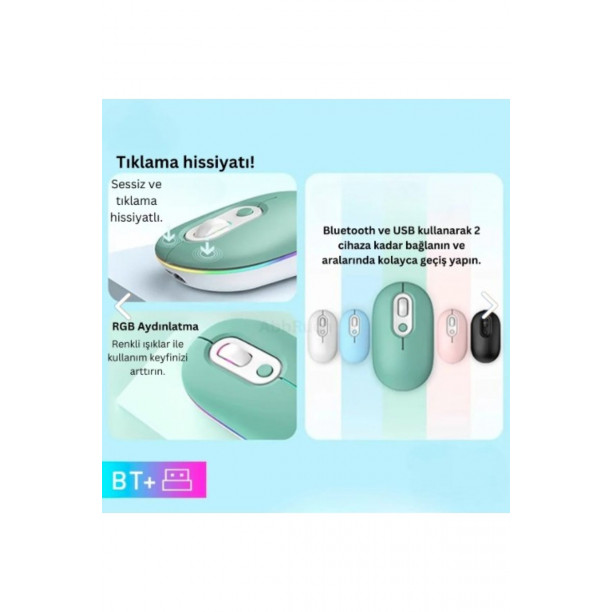 M1 Kablosuz Mouse Bluetooth Wireless Çift Mod lu USB 2.4g Şarj Edilebilir 800/1200/1600dpi Rgb Fare