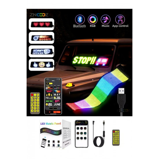 Araç LED Kayan Yazı Emoji Matrix Panel Kişiselleştirilebilir Telefon App Kontrollü Uzaktan Kumandalı Araç LED Kayan Yazı Emoji Matrix Panel Kişiselleştirilebilir Telefon App Kontrollü Uzaktan Kumandalı