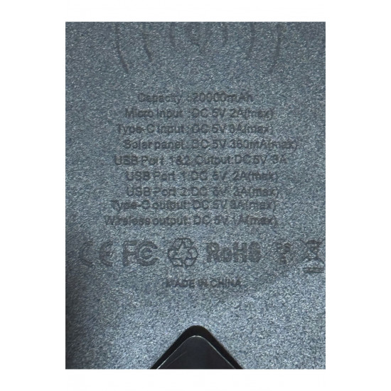 Solar Enerjili Wireless Özellikli 20000 Mah Solar Powerbank - 2+1 Çıkışlı Solar Enerjili Wireless Özellikli 20000 Mah Solar Powerbank - 2+1 Çıkışlı