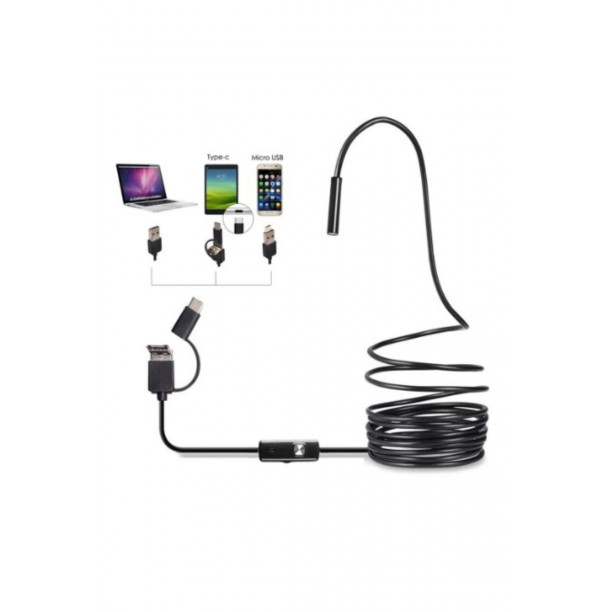 Endoskop Kameralı Boru muayene cihazı 3in1 2MT 5.5mm  USB kablosu  Borescope Su geçirmez